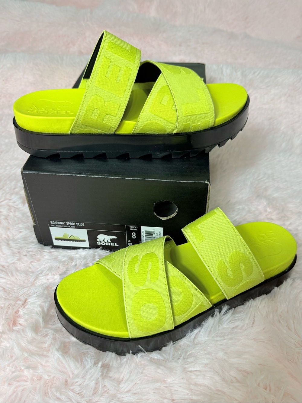 SOREL ROAMING SPORT SLIDE/SANDALS: BOLT/BLACK: NIB size 8